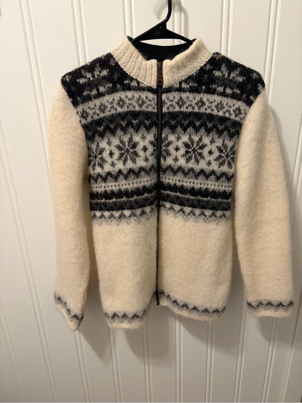 Vintage KIDKA Icelandic Wool Full-Zip Sweater Nordic Snowflake Knit SZ S Unisex